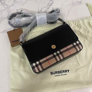 new with tags Burberry Vintage Check and Leather Mini Note Bag